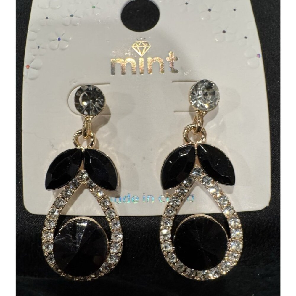 Mint Faux Crystal Black Gold Rhinestone Earrings Party Wedding Cruise NEW